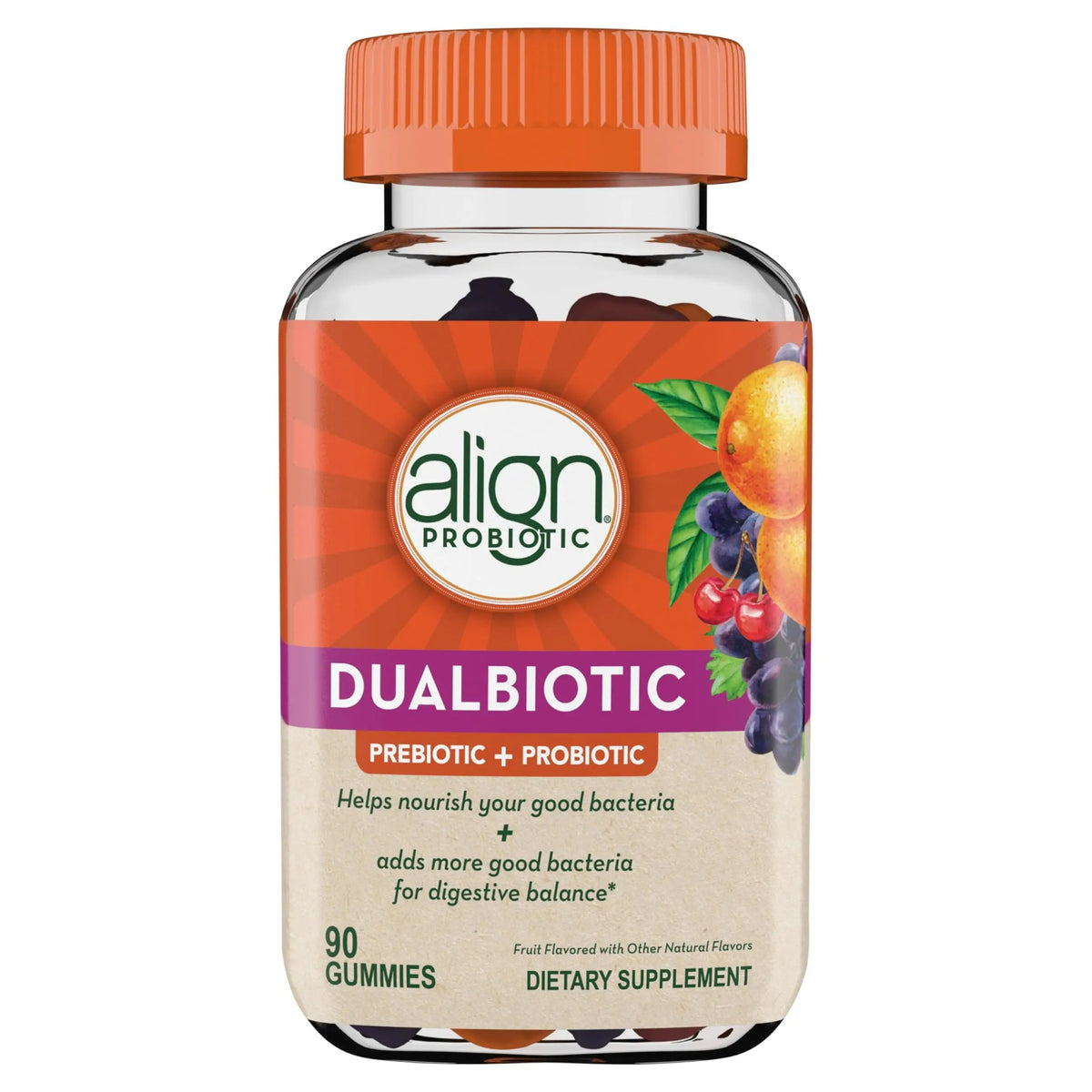 Align Dualbiotic, Prebiotics and Probiotics for Women and Men, Probiotics for Digestive Health, Prebiotics Help Nourish Good Bacteria, Natural Fruit Flavors, 90 Probiotic Gummies AlignBuy Supplements Australia