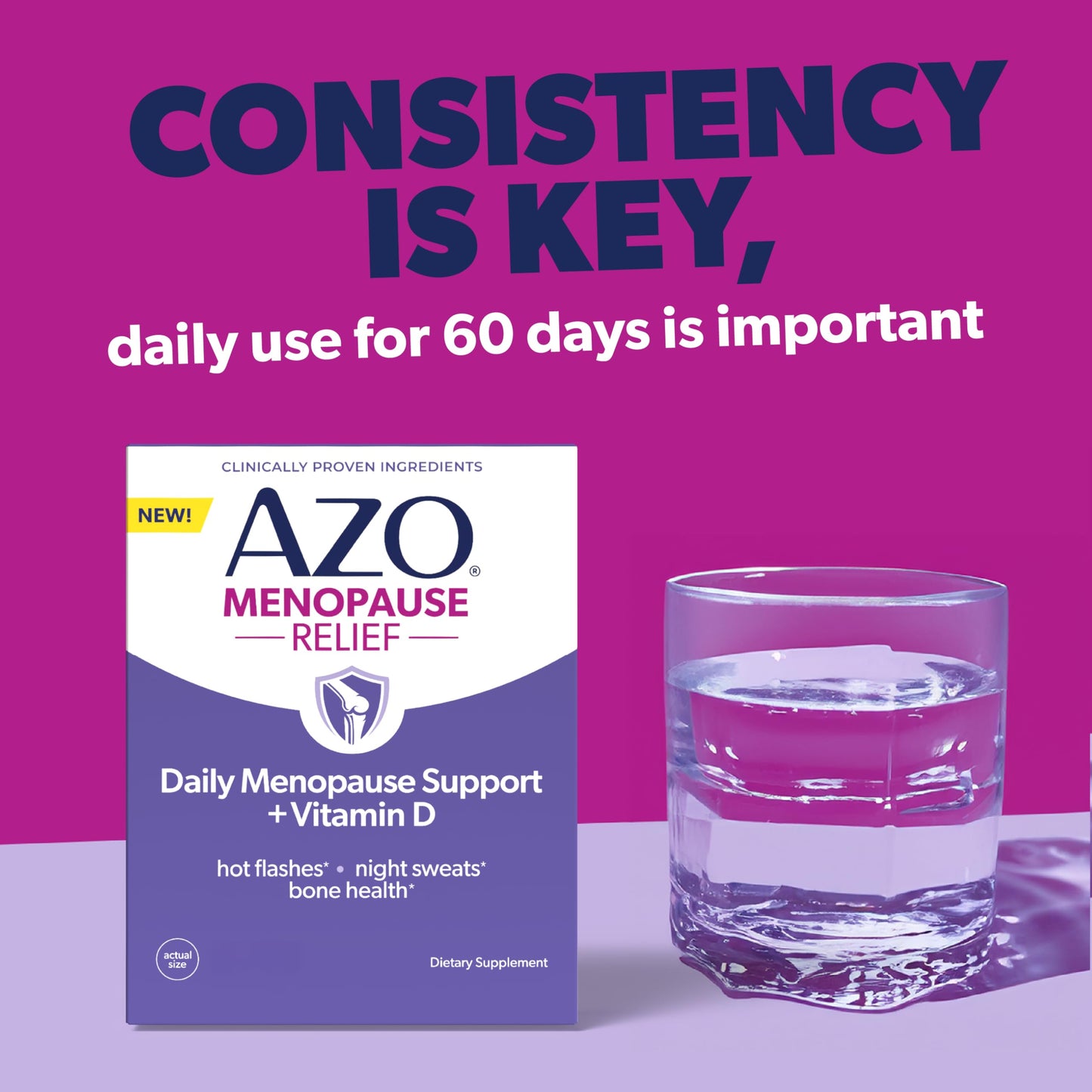 AZO® Daily Menopause Relief + Vitamin D to Support Strong Bones, Menopause Supplements for Women, Reduces Hot Flashes and Night Sweats* - 30 Count AZOBuy Supplements Australia