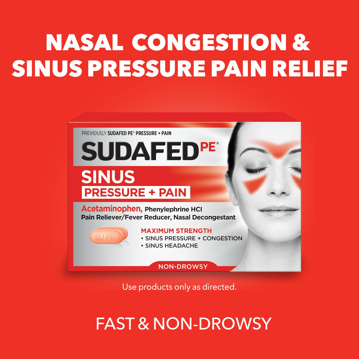 Sudafed PE Sinus Pressure + Pain Relief Tablets, Maximum Strength, Non-Drowsy, OTC Sinus Relief Medicine with Acetaminophen Pain Reliever & Phenylephrine HCl Nasal Decongestant, 24 ct Sudafed buy supplements Au