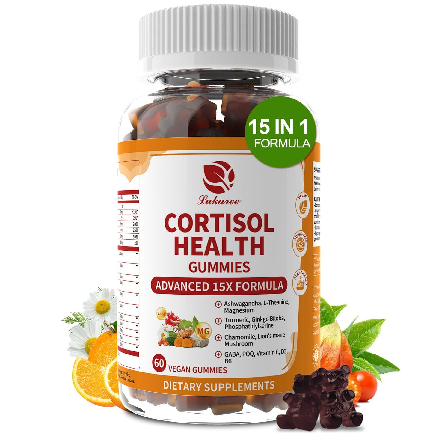 Lukaree Cortisol Supplements for Women & Men, 15 in 1 Cortisol Reducer Manager, Cortisol Calm Gummies with Ashwagandha, Magnesium, L-theanine, GABA - for Mood, Focus, Sleep - Vegan Sugar Free, 60 Ct. LukareeBuy Supplements Australia