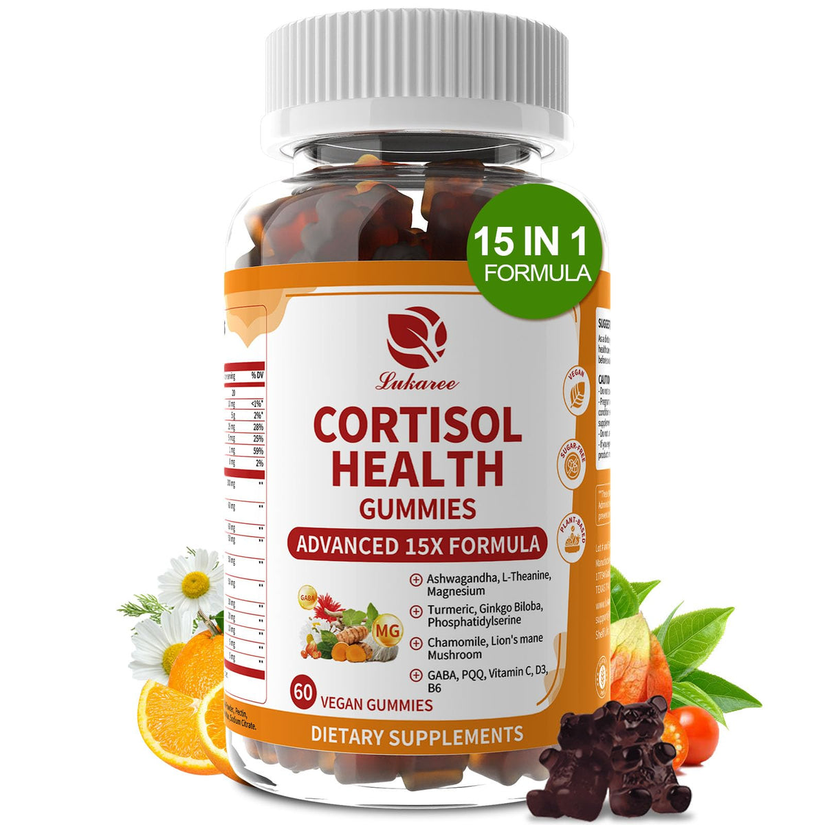 Lukaree Cortisol Supplements for Women & Men, 15 in 1 Cortisol Reducer Manager, Cortisol Calm Gummies with Ashwagandha, Magnesium, L-theanine, GABA - for Mood, Focus, Sleep - Vegan Sugar Free, 60 Ct. LukareeBuy Supplements Australia