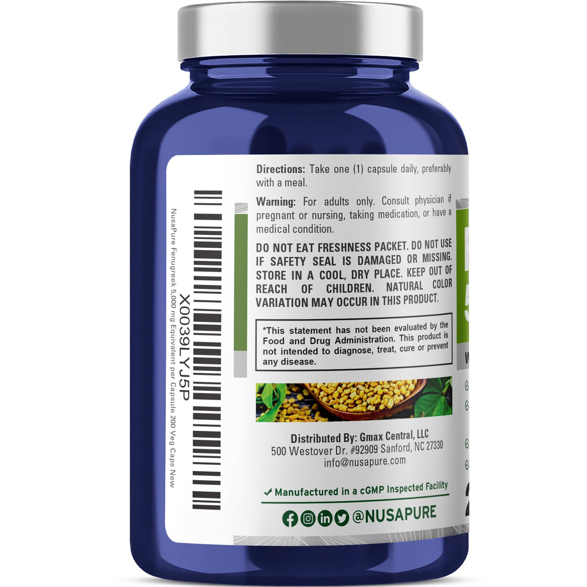 NusaPure Fenugreek Capsules, 50:1 Extract, 100 mg Equivalent to 5,000mg, 200 Veggie Caps, Non-GMO, Vegan NusaPureBuy Supplements Australia