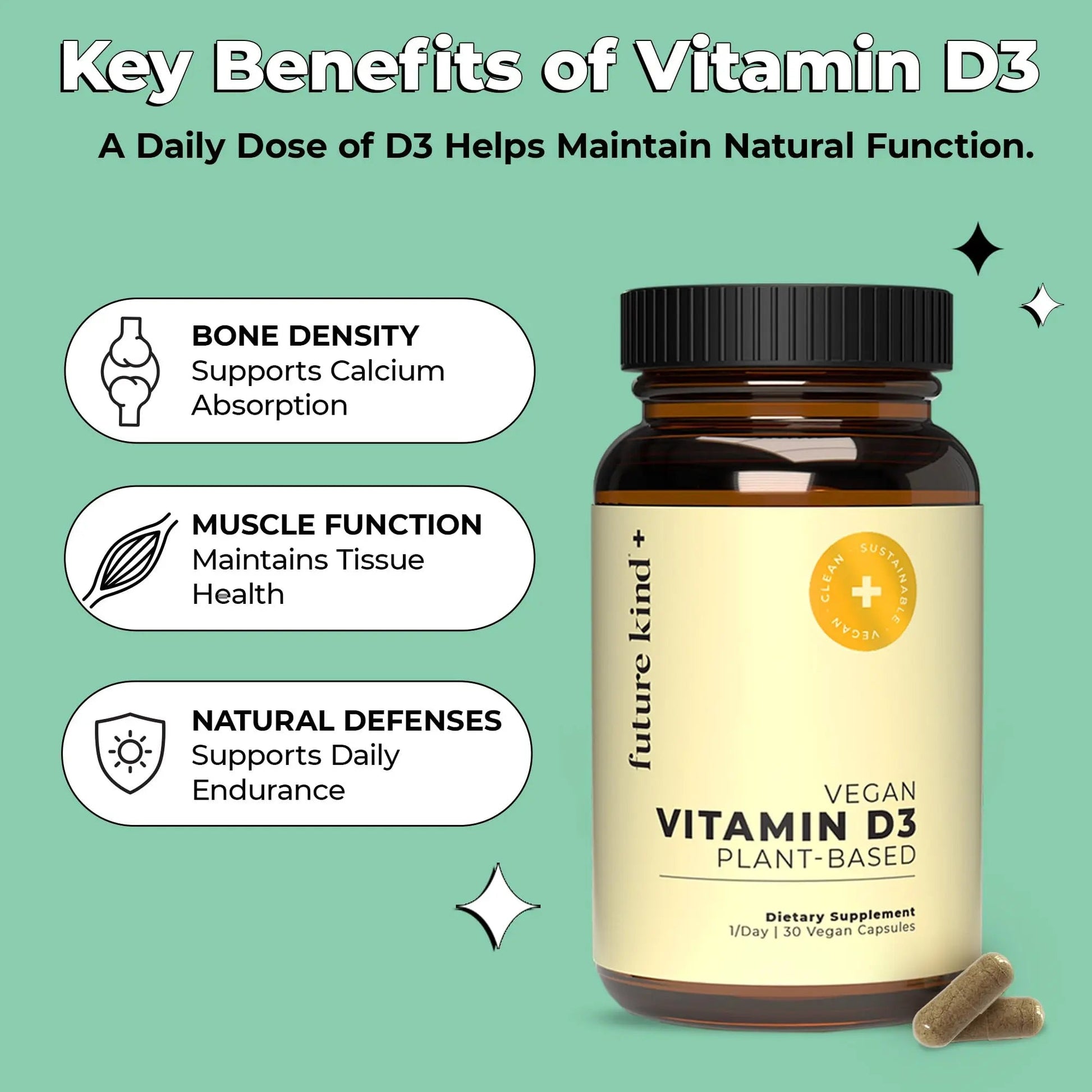 Future Kind Vitamin D3 2500 IU for Bone and Muscle Function, Vitamin D Vegan Supplement from Plant Lichen, Non-GMO, Sugar Free, Pure Vitamin D3, Promotes Natural Resilience, 30 Capsules Future Kind buy supplements Au
