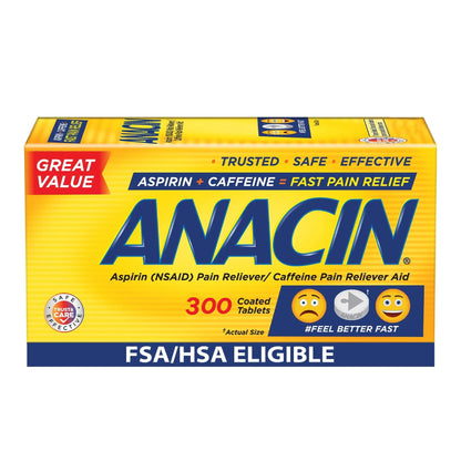 Anacin Aspirin & Caffeine Fast Pain Relief, Eases Minor Aches and Pains Due to Headache, Muscle Aches & Arthritis, 300 Count ANACINBuy Supplements Australia