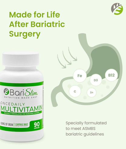 BariSlim Once Daily Bariatric Multivitamin Capsule - 60mg of Iron - Bariatric Vitamin & Supplement for Post WLS Surgery Including Gastric Bypass BariSlim