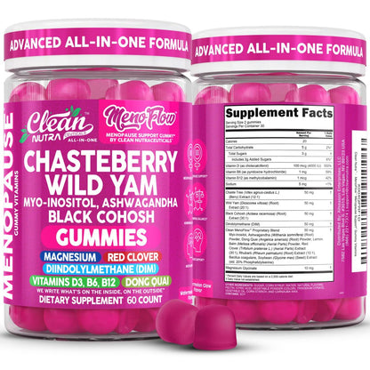 Clean Nutra Menopause Supplements for Women Chastberry Wild Yam Gummies Inositol Black Cohosh Magnesium Red Clover DIM Supplement B6 Magnesium Glycinate Glycine Vitex Hormone Balance Gummy Vitamins Clean NutraceuticalsBuy Supplements Australia