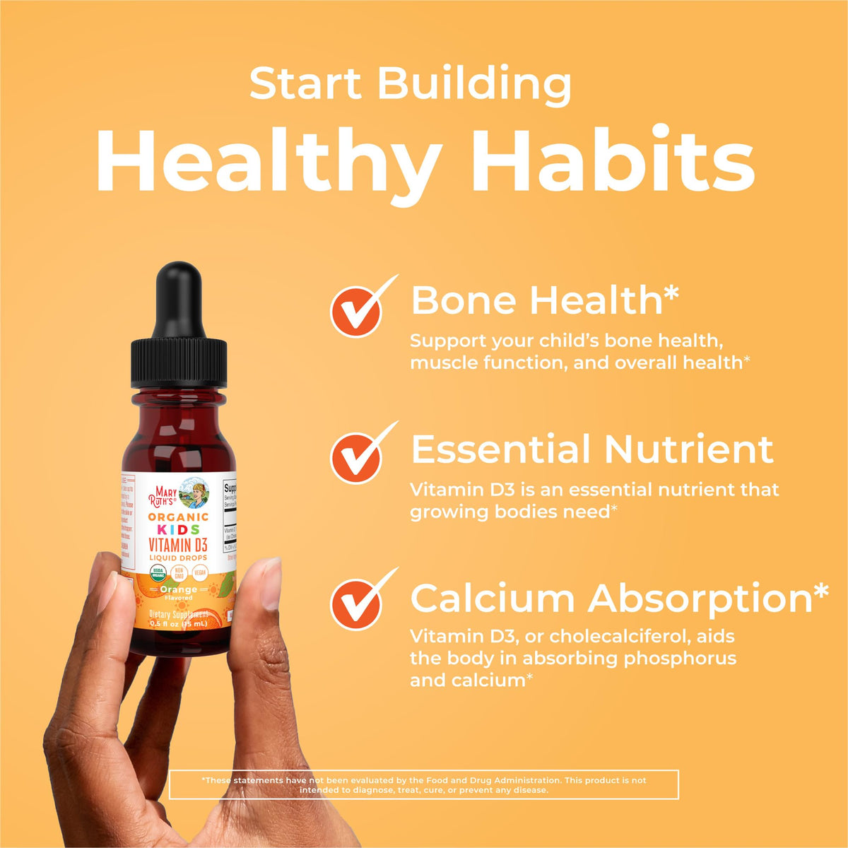 MaryRuth Organics USDA Organic Vitamin D3 Liquid Drops for Kids | 640 IU Vitamin D3 Per Serving | Kids Immune Support & Bone Health Supplement | Formulated for Ages 4-13 | 0.5oz | 30 Servings MARYRUTH'SBuy Supplements Australia