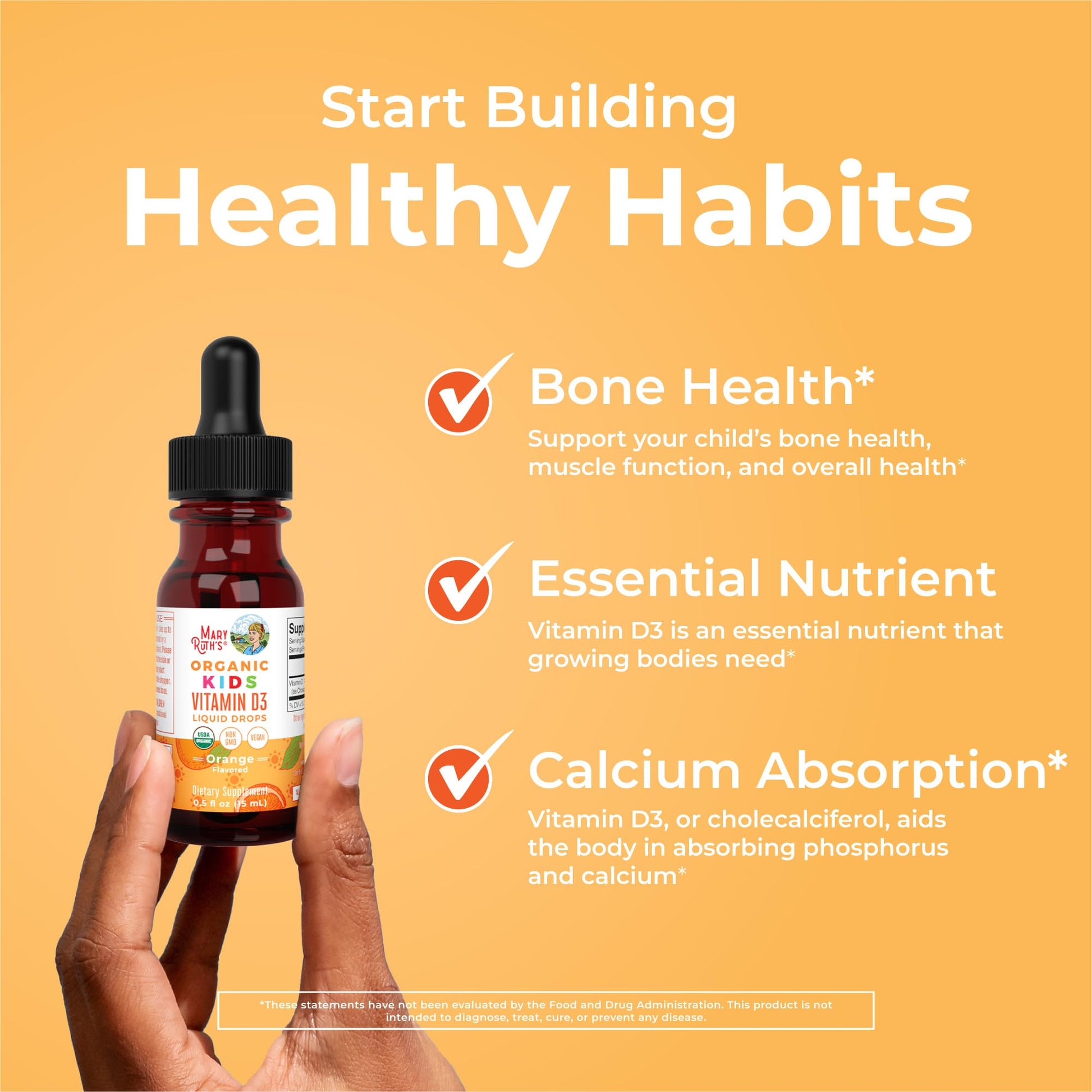 MaryRuth Organics USDA Organic Vitamin D3 Liquid Drops for Kids | 640 IU Vitamin D3 Per Serving | Kids Immune Support & Bone Health Supplement | Formulated for Ages 4-13 | 0.5oz | 30 Servings MARYRUTH'SBuy Supplements Australia