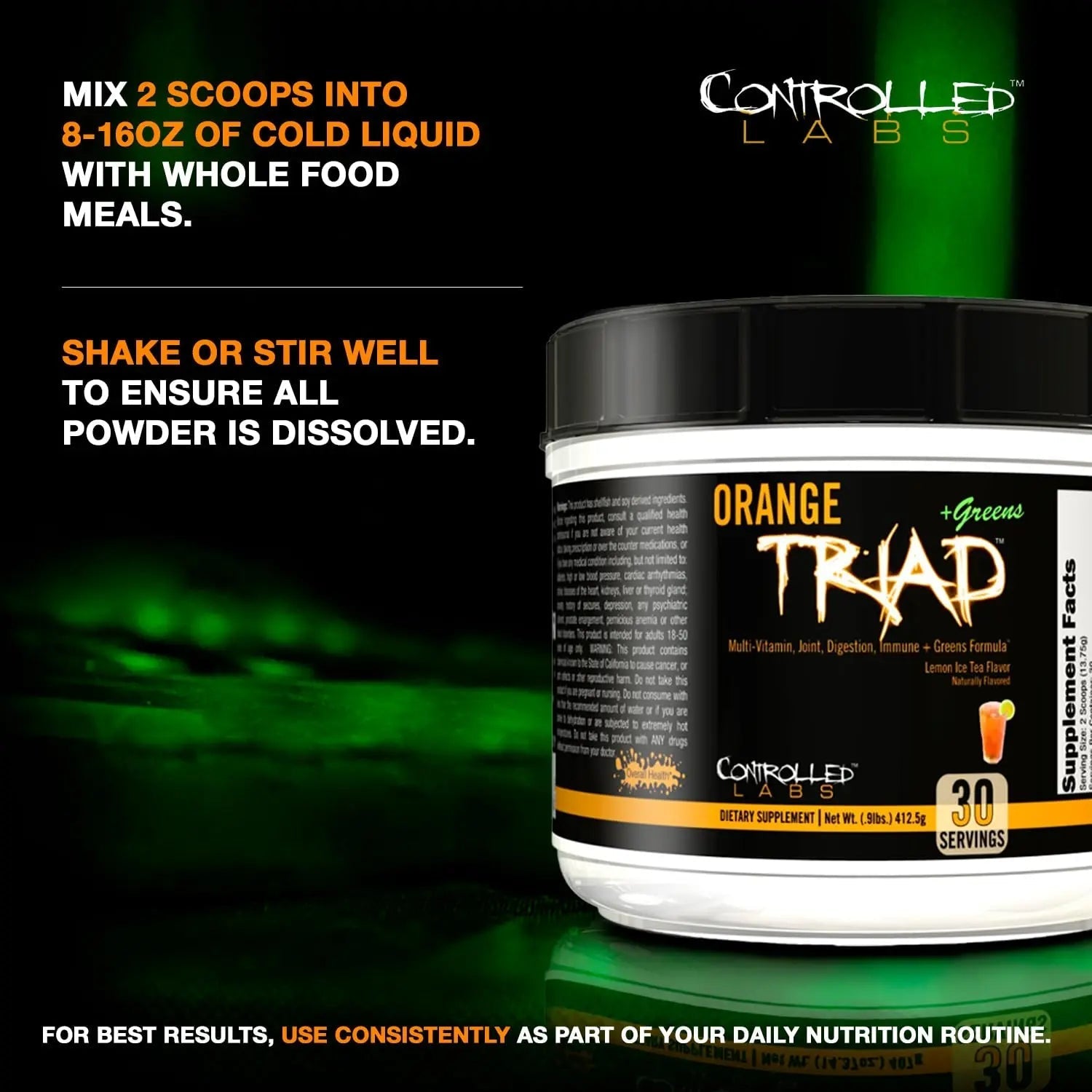 CONTROLLED LABS Orange Triad Plus Greens for Men and Women, 30 Servings Iron Free Sports Supplement for Overall Health CONTROLLED LABS