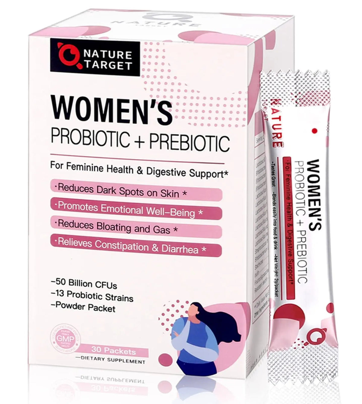 NATURE TARGET Probiotics for Women Probiotic Powder - 50 Billion CFUs, 13 Strains Supports for Digestive Vaginal Health, Bloating Relief, 30 Stick Packs NATURE TARGETBuy Supplements Australia