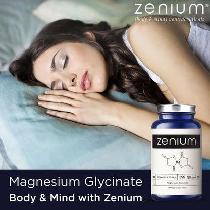 Zenium - Magnesium Glycinate for Sleep, Chelated, 600mg per Serving, 120 Capsules | High Absorption | Relieve Tension, Worry, Nervousness | Calm The Mind & Body | Ayurvedic | Natural Relief Supplement Zenium buy supplements Au