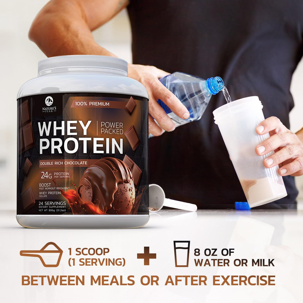 Nature's Premium 100% Whey Protein Powder, 24g of Protein, Double Rich Chocolate Nature's PeakBuy Supplements Australia