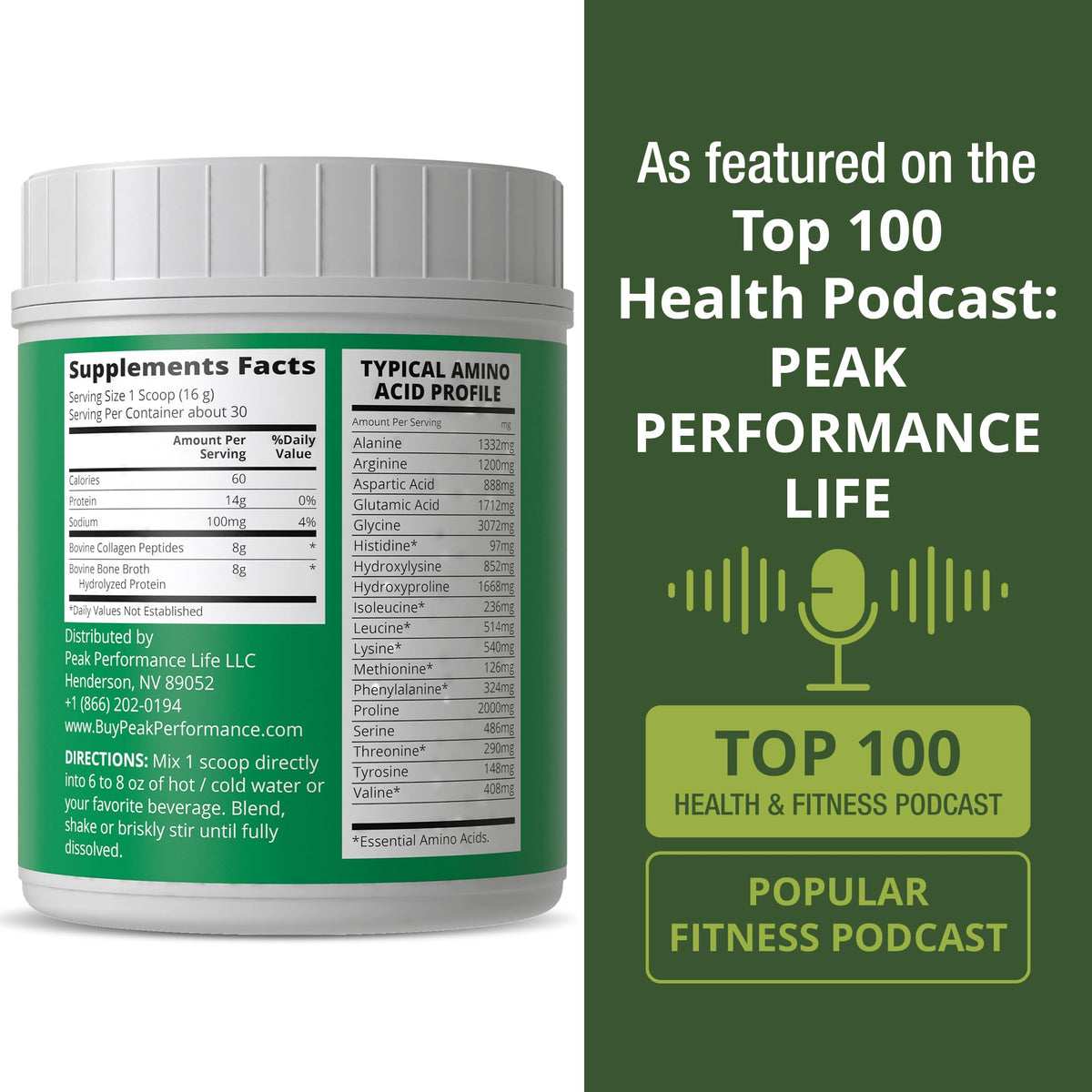 Peak Performance Hydrolyzed Bone Broth and Collagen Unflavored Protein Peptides Powder Contains All Collagen Types: 1, 2, and 3. Pure Pasture, Raised Grass Fed, Paleo Friendly, Gluten + Dairy Free Peak PerformanceBuy Supplements Australia