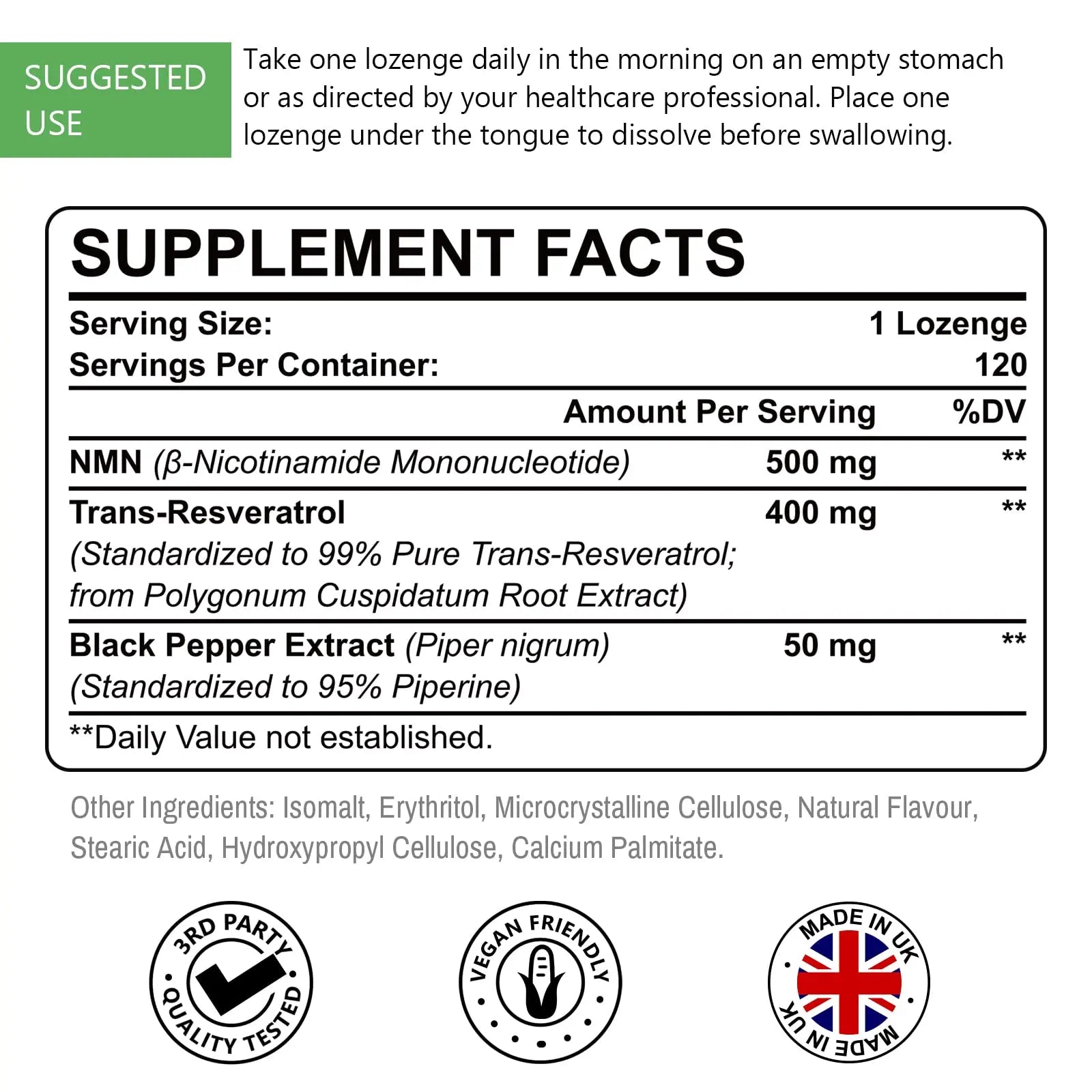 Sublingual NMN 500mg + Trans-Resveratrol 400mg, 3-in-1 Advanced Formula 99% Pure NMN Resveratrol Supplement for Boost* NAD, Cell, Immune, Energy & Muscle, Anti-Aging, 120 Lozenges (120-Day Supply) AscuoliBuy Supplements Australia