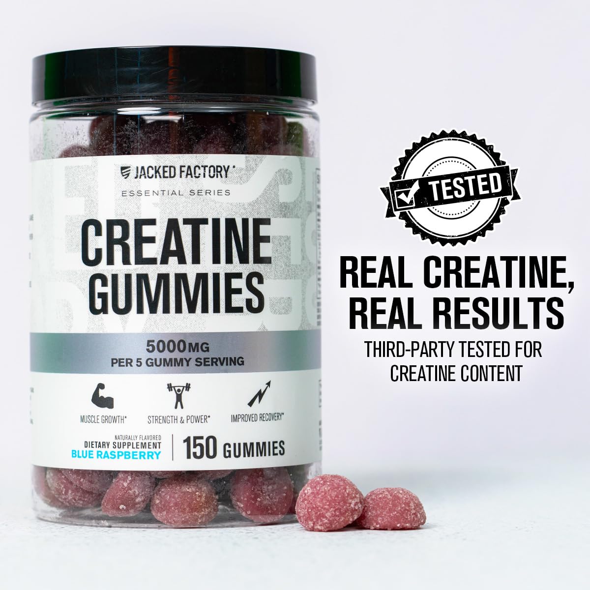 Jacked Factory Creatine Gummies 5g Daily Dose (1g per Gummy) - Creatine Gummy for Men and Women, Vegan-Friendly, Travel-Friendly, Third-Party Tested - 150 Gummies, Blue Raspberry Jacked FactoryBuy Supplements Australia