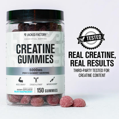 Jacked Factory Creatine Gummies 5g Daily Dose (1g per Gummy) - Creatine Gummy for Men and Women, Vegan-Friendly, Travel-Friendly, Third-Party Tested - 150 Gummies, Blue Raspberry Jacked FactoryBuy Supplements Australia
