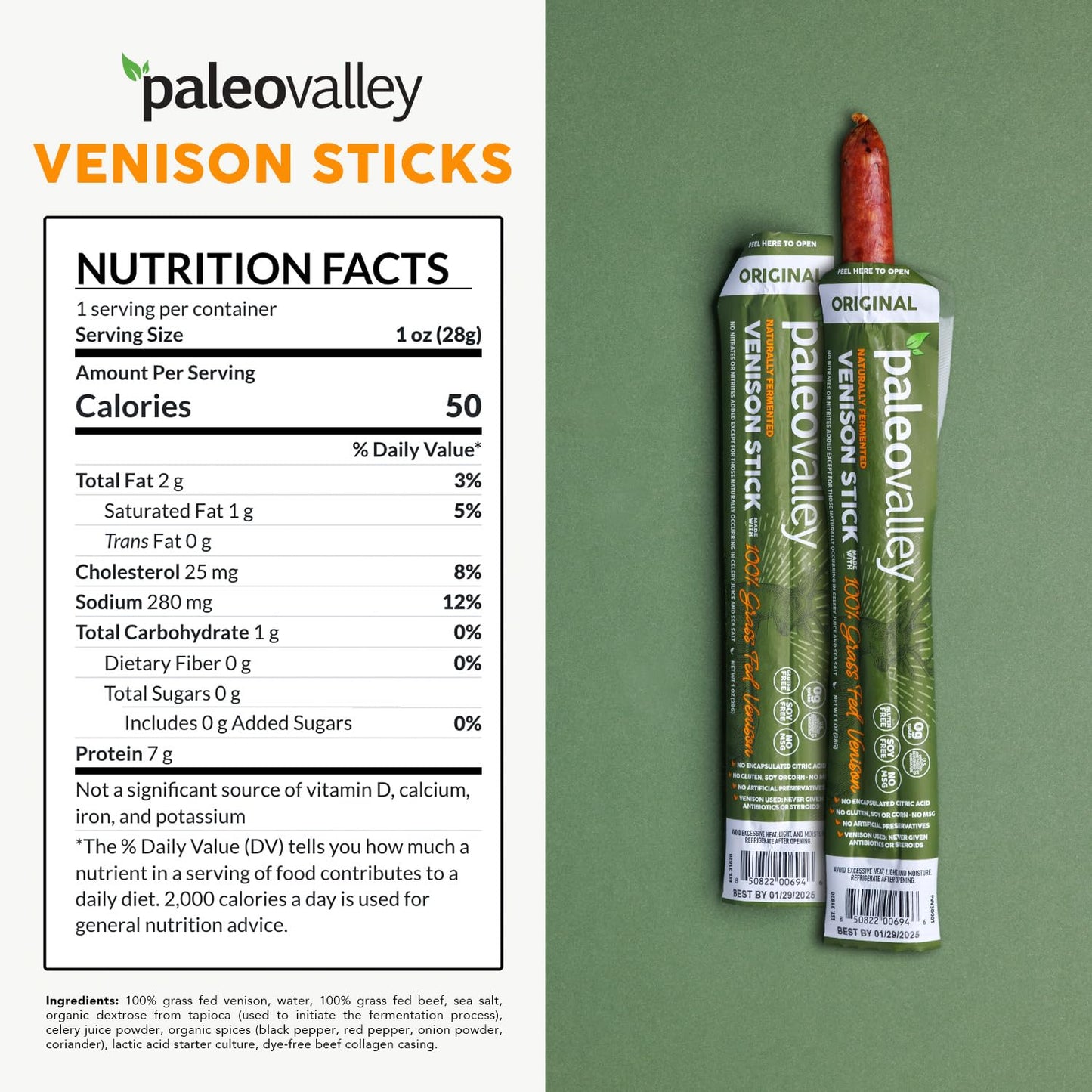 Paleovalley 100% Grass Fed Venison Sticks – 10 Pack – Keto-Friendly, High Protein, Low-Calorie Snack – Omega-3 Rich, Gluten-Free, Nitrate-Free, Naturally Flavored – Healthy On-the-Go Meat Snack PaleovalleyBuy Supplements Australia