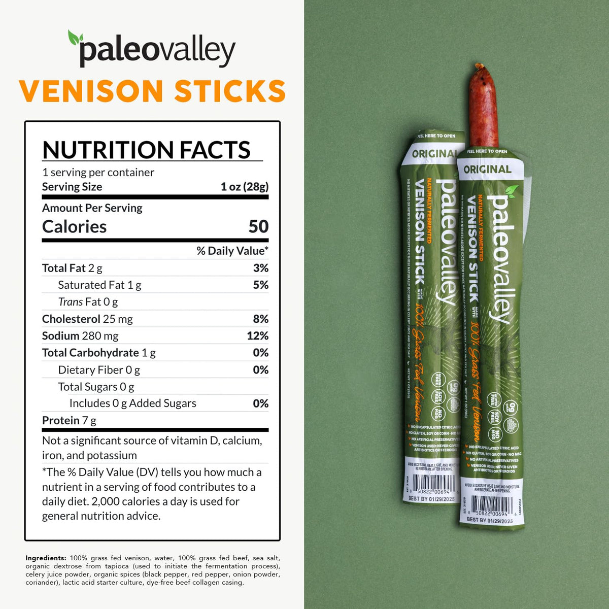 Paleovalley 100% Grass Fed Venison Sticks – 10 Pack – Keto-Friendly, High Protein, Low-Calorie Snack – Omega-3 Rich, Gluten-Free, Nitrate-Free, Naturally Flavored – Healthy On-the-Go Meat Snack PaleovalleyBuy Supplements Australia