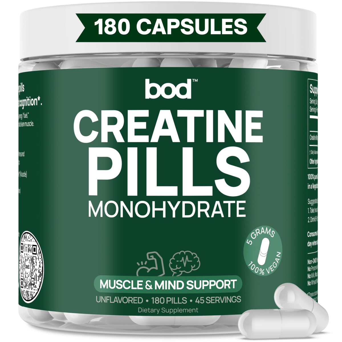 BOD Creatine Monohydrate Capsules – 45 Servings (4 Capsules = 5 g) – Ultra-Pure 200 Mesh Creatine Monohydrate – Strength, Power, Muscle Growth & Recovery BodBuy Supplements Australia