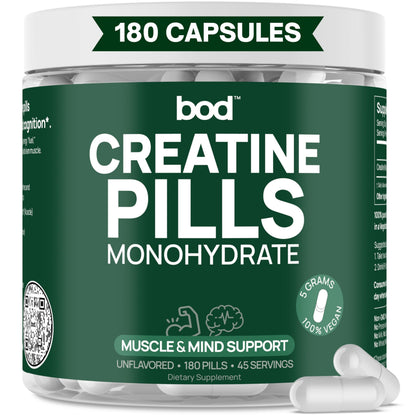 BOD Creatine Monohydrate Capsules – 45 Servings (4 Capsules = 5 g) – Ultra-Pure 200 Mesh Creatine Monohydrate – Strength, Power, Muscle Growth & Recovery BodBuy Supplements Australia