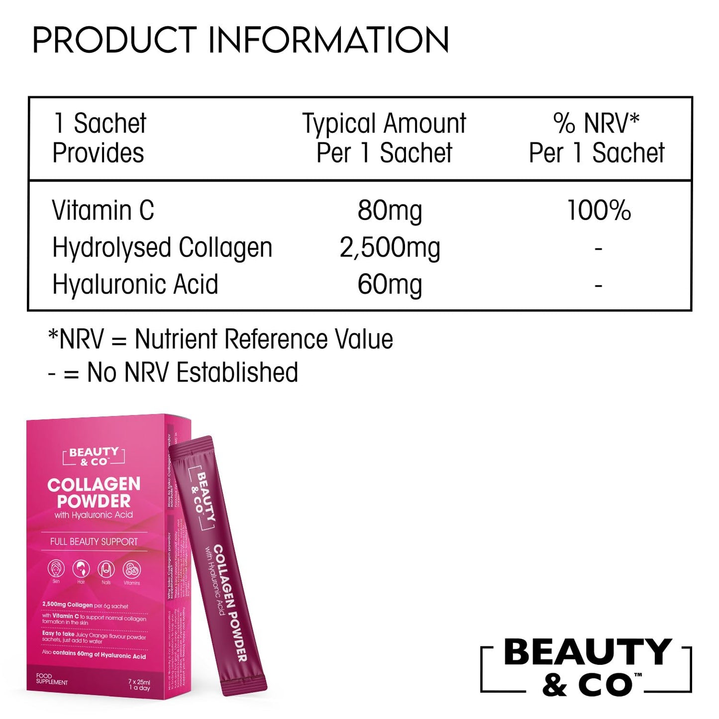 Collagen 2500mg Powder Supplement Boosted with Vitamin C and Hyaluronic Acid (Bovine) Beauty & CoBuy Supplements Australia
