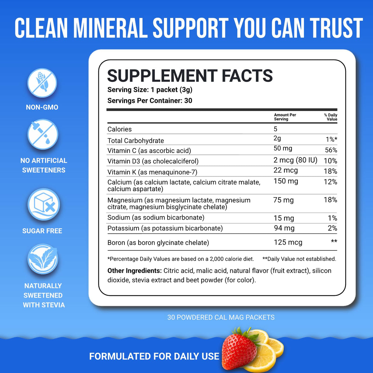Dr. Price’s Cal-Mag Vites – Strawberry Lemon, 30 Packs | Calcium Magnesium Powder Packets + Vitamin D3, K & Boron | Calming Bone & Muscle Support for Kids & Adults | Doctor-Formulated, Made in USA Dr. Price's VitaminsBuy Supplements Australia