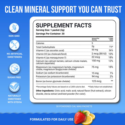 Dr. Price’s Cal-Mag Vites – Strawberry Lemon, 30 Packs | Calcium Magnesium Powder Packets + Vitamin D3, K & Boron | Calming Bone & Muscle Support for Kids & Adults | Doctor-Formulated, Made in USA Dr. Price's VitaminsBuy Supplements Australia