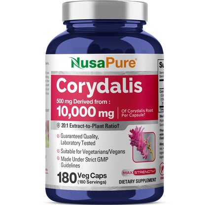 NusaPure Corydalis Root Extract 20:1 - Suitable for Vegetarian/Vegan, Non - GMO - 1000 mg - 180 Capsules NusaPureBuy Supplements Australia