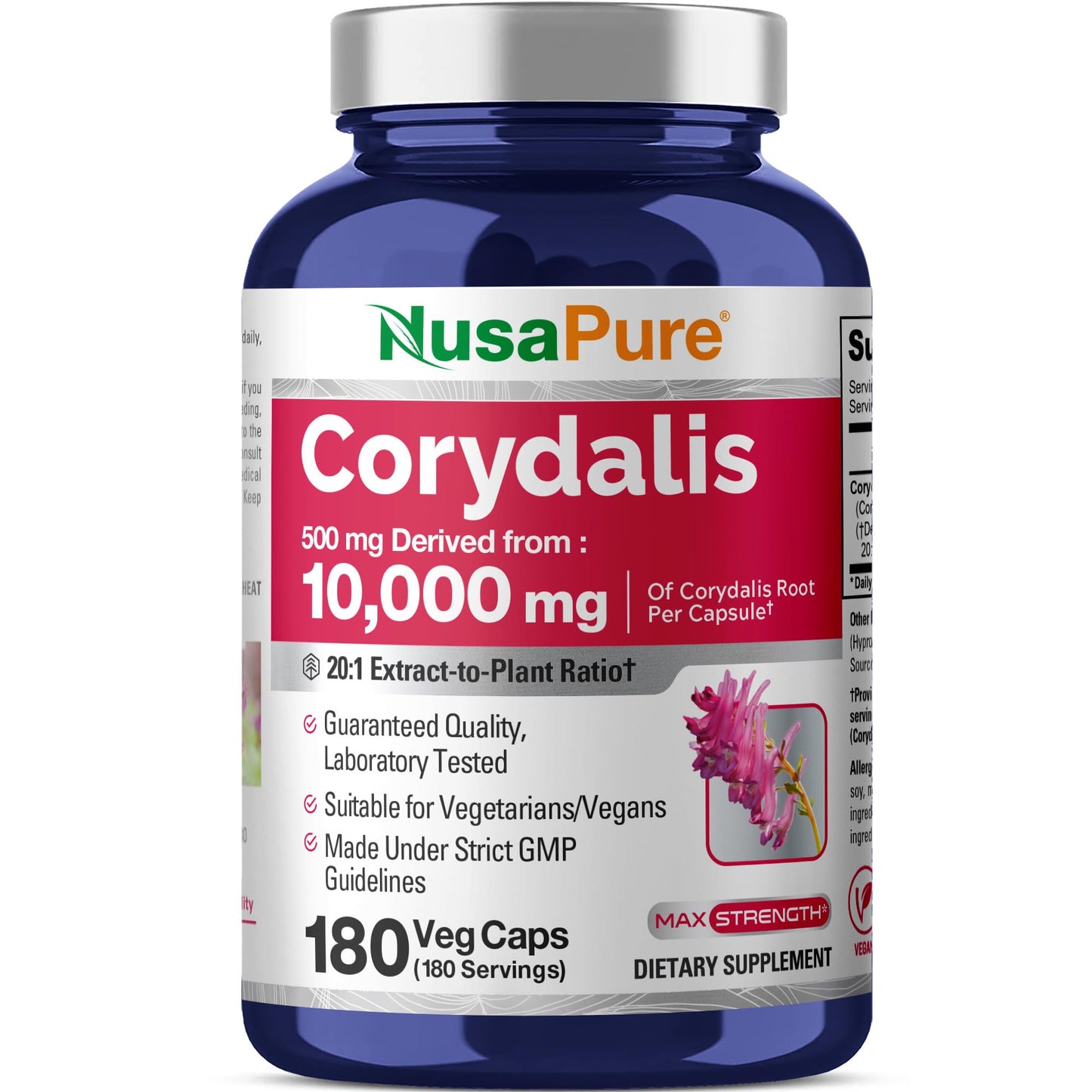 NusaPure Corydalis Root Extract 20:1 - Suitable for Vegetarian/Vegan, Non - GMO - 1000 mg - 180 Capsules NusaPureBuy Supplements Australia