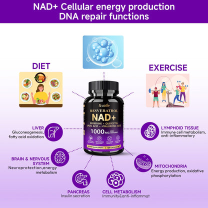 Bualle NAD Supplement, Liposomal NAD Resveratrol Supplement Contains Berberine, Alpha Lipoic Acid,Hyaluronic Acid & Quercetin - Joint Function& Support Anti-Aging,NMN Alternative -120 Capsules BualleBuy Supplements Australia