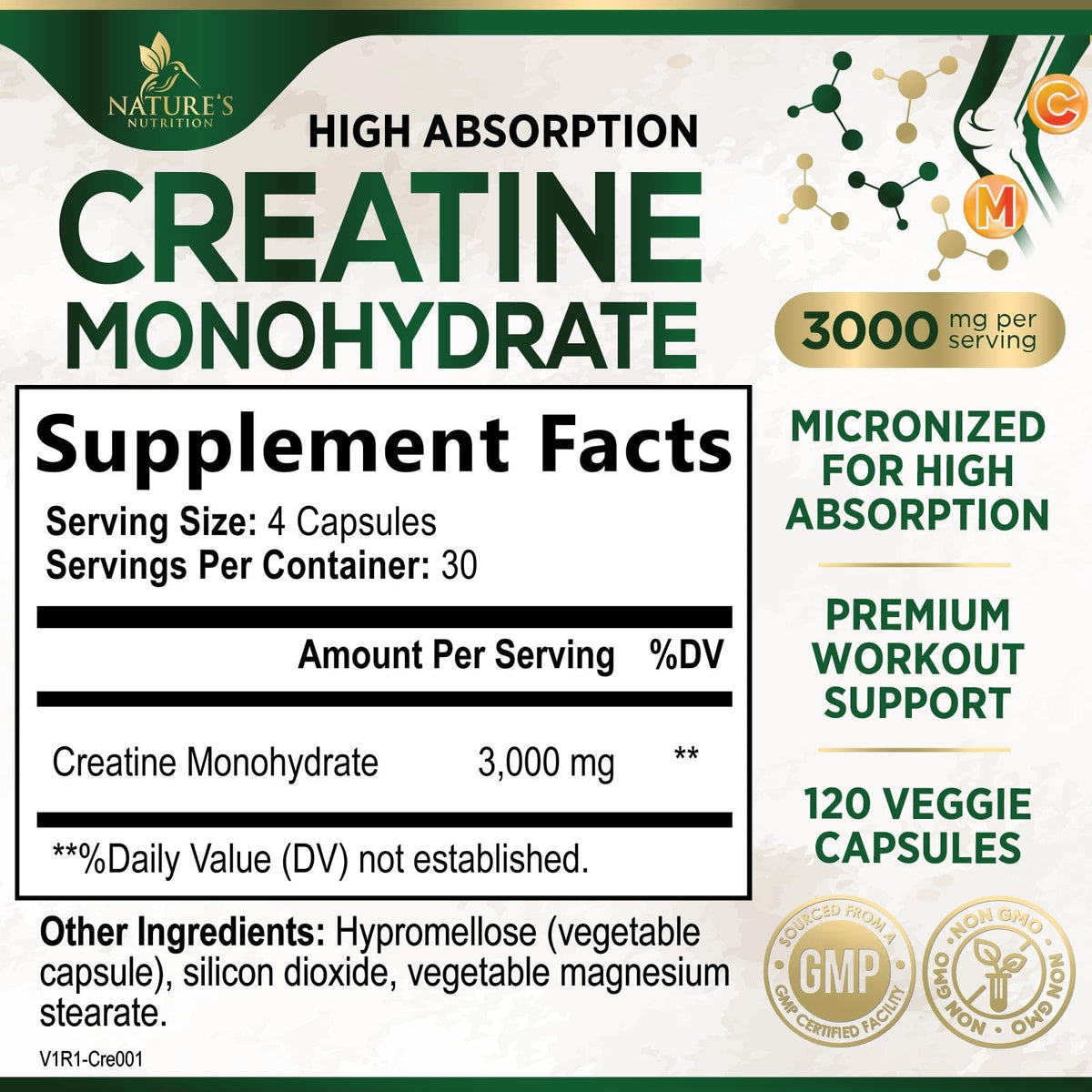 Creatine Monohydrate Capsules 3000mg Per Serving – Micronized Creatine Powder - Supports Lean Muscle, Strength, Energy, & Endurance - Nature's Supplement, Non-GMO, Bottled in USA - 120 Capsules Nature's NutritionBuy Supplements Australia