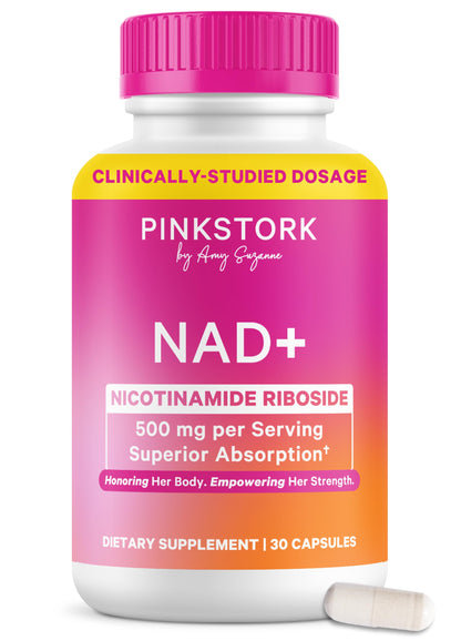 Pink Stork NAD+ Supplement for Women | 500mg Nicotinamide Riboside NR | Clinically-Studied Pure NMN Powder | Brain + Cognitive Support |Energy, Skin Essentials Over 30 | 1 Month Supply Pink StorkBuy Supplements Australia