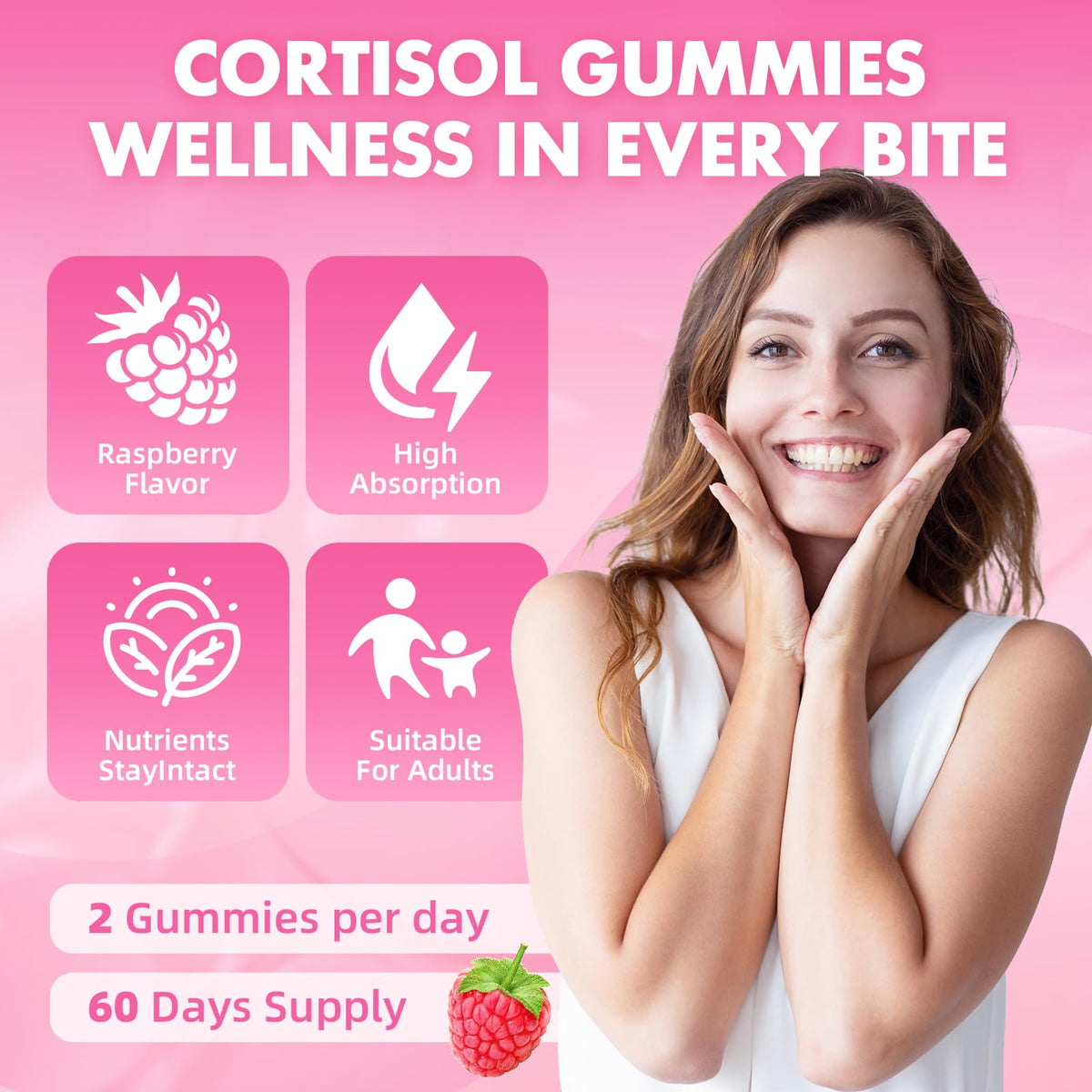 Cortisol Gummies for Women, Cortisol Supplements Gummies with Magnesium Ashwagandha Rhodiola Rosea and L-theanine Complex for Relaxation and Focus, Zzz Support, Raspberry Flavor, 60 Count GrnLifeBuy Supplements Australia
