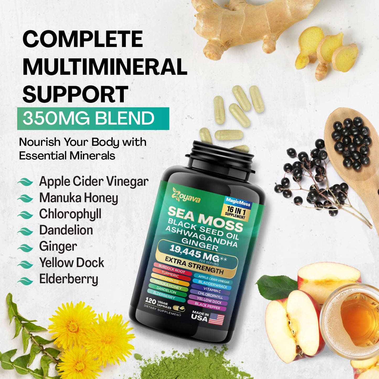Zoyava Sea Moss 7000mg Black Seed Oil 4000mg Ashwagandha 2000mg Turmeric ZoyavaBuy Supplements Australia