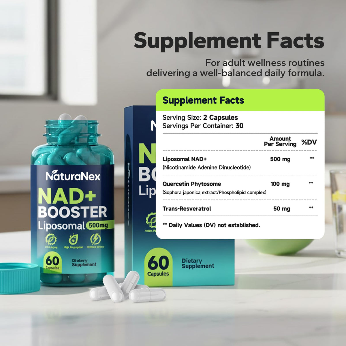 NaturaNex NAD+ Supplement 650mg (60 Capsules), Liposomal NAD+ with Resveratrol & Quercetin, Third-Party Tested, NMN Supplement Alternative NaturaNexBuy Supplements Australia