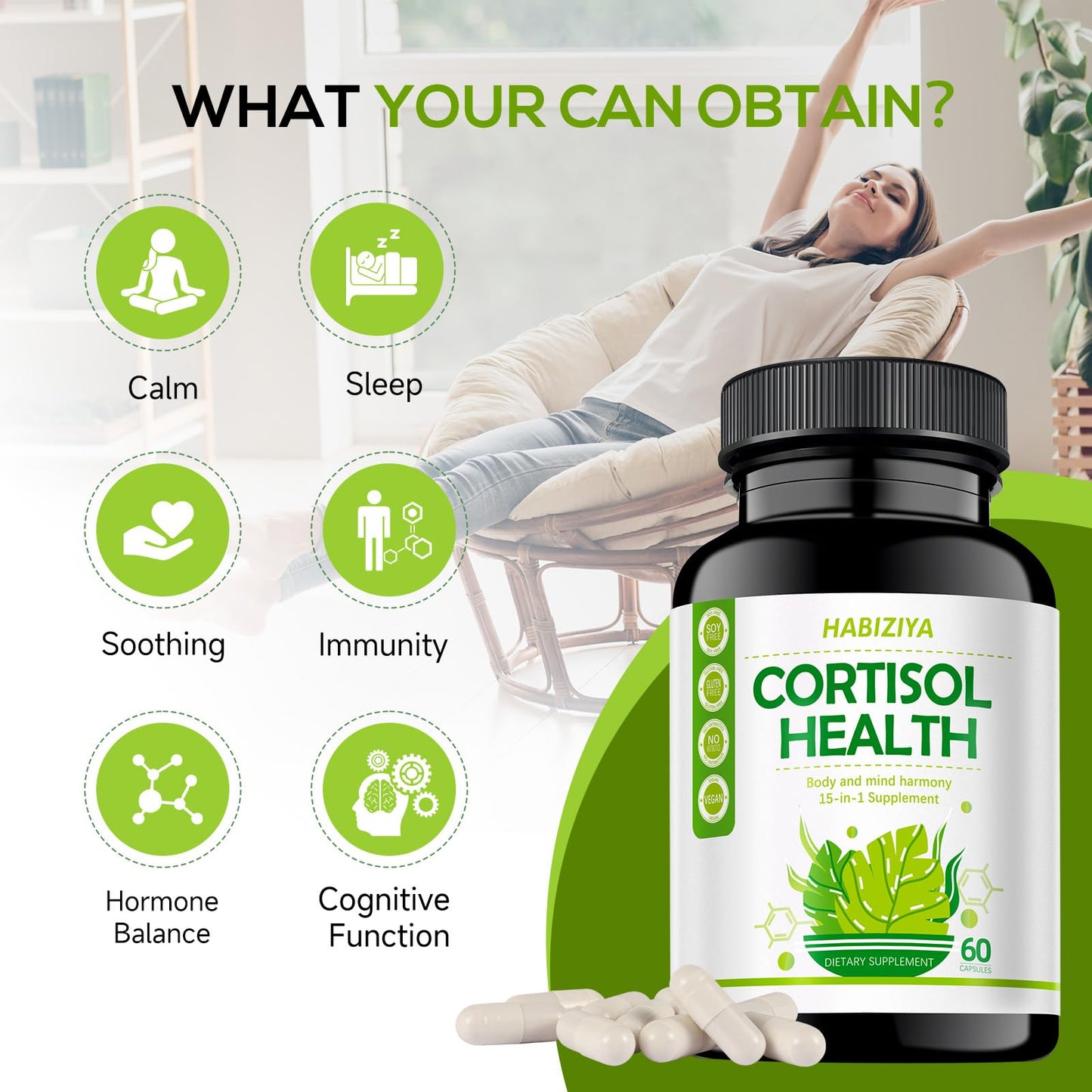 HABIZIYA Cortisol Manager Supplement for Women and Men Adrenal Support with Ashwagandha, Rhodiola Rosea, Holy Basil, Mood & Sleep Support - Non-GMO, Vegan Capsules (60 Count) HABIZIYABuy Supplements Australia