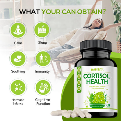 HABIZIYA Cortisol Manager Supplement for Women and Men Adrenal Support with Ashwagandha, Rhodiola Rosea, Holy Basil, Mood & Sleep Support - Non-GMO, Vegan Capsules (60 Count) HABIZIYABuy Supplements Australia
