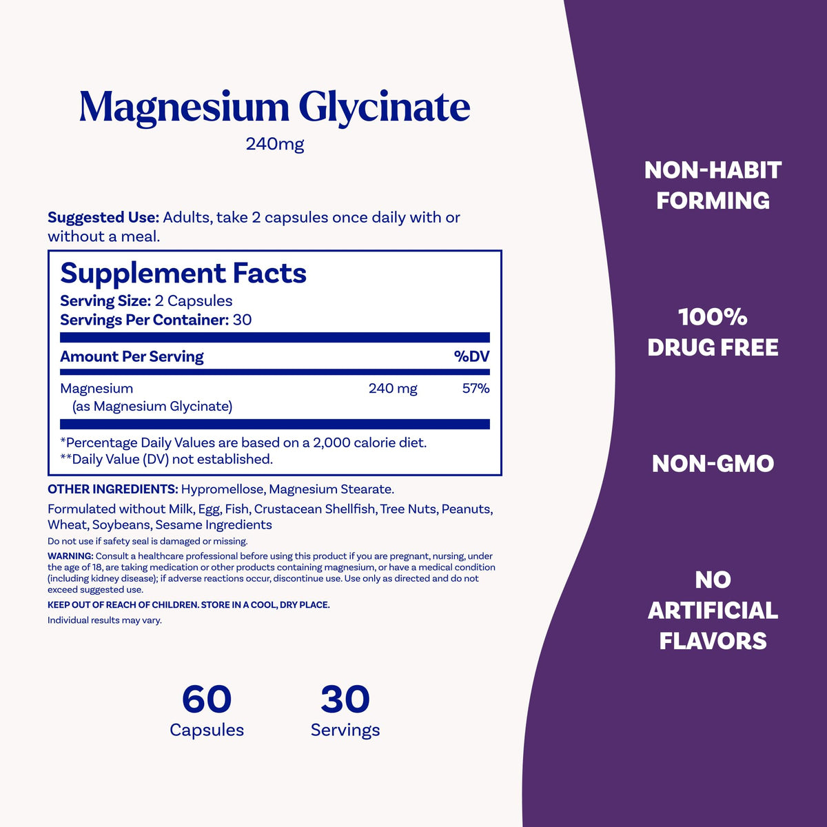 Natrol Magnesium Glycinate Supplements 240 mg - High Absorption - Calm Magnesium Glycinate for Sleep - 60 Capsules, 30 Day Supply NatrolBuy Supplements Australia