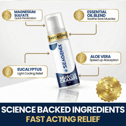 Seagenix Muscle Cramp Relief Foam – Fast-Acting Magnesium for Leg & Calf Cramps – Quick-Activation Comfort, Ready for Instant Use in Seconds – Day or Night SeagenixBuy Supplements Australia
