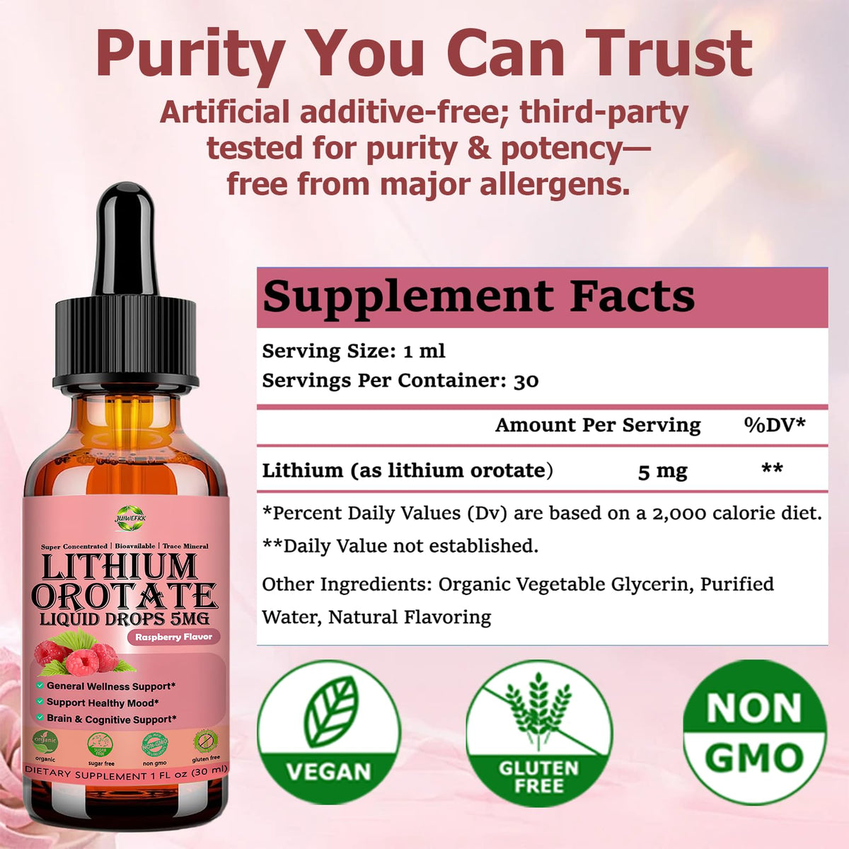 Pure Lithium Orotate Liquid Drops 5mg, Low Dose Lithium Brain Supplement for Cognitive Memory Mood Behavior, High Bioavailability Liquid Lithium-Orotate Drops for Kids Adults Vegan Non-GMO JUIWEFKKBuy Supplements Australia