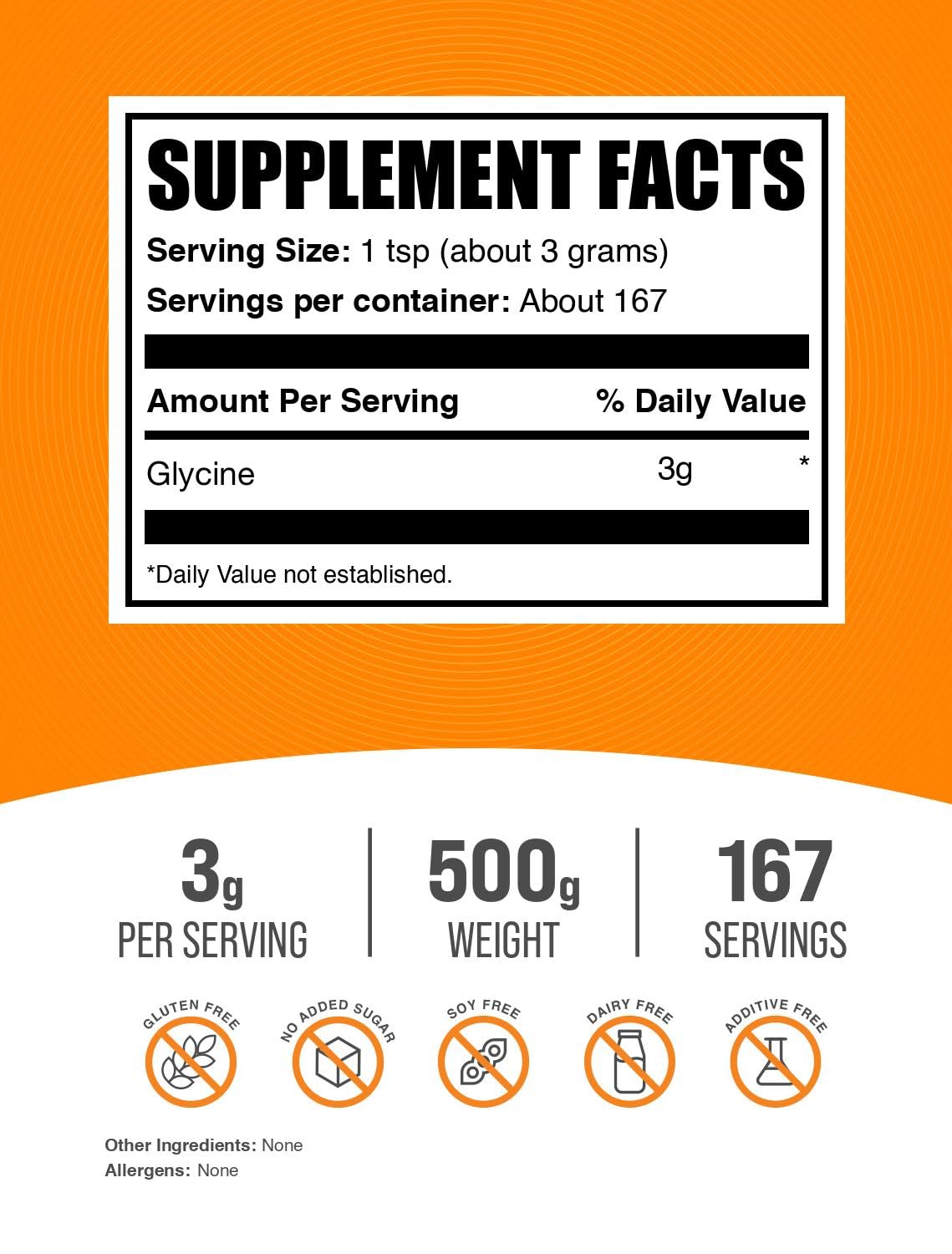 BulkSupplements.com Glycine Powder - Glycine Supplements, Amino Acid Supplement - Unflavored & Gluten Free, 3g per Serving, 500g (1.1 lbs) (Pack of 1) BulkSupplementsBuy Supplements Australia