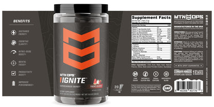 MTN OPS Ignite Trail Packs Energy Drink Powder, Gluten Free Nootropic Supplement Drink Mix, L Arginine, L Citrulline, Caffeine & Nootropic Sugar Free Drink Mix, 20 Servings, Tiger's Blood MTN OPSBuy Supplements Australia