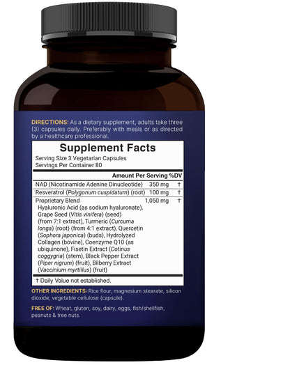 NatureBell NAD+ Complex 1,500mg Per Serving, 240 Veggie Capsules | NMN Supplement Alternative | NAD Plus Resveratrol, Hyaluronic Acid, Quercetin, Fisetin, Collagen, & More – Non-GMO NatureBellBuy Supplements Australia
