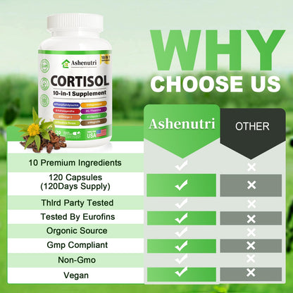Ashenutri 10-in-1 Cortisol Supplement with Magnesium,Ashwagandha,Rhodiola Rosea,L Theanine,Hormone Balance for Women 120 Vegan Capsules AshenutriBuy Supplements Australia