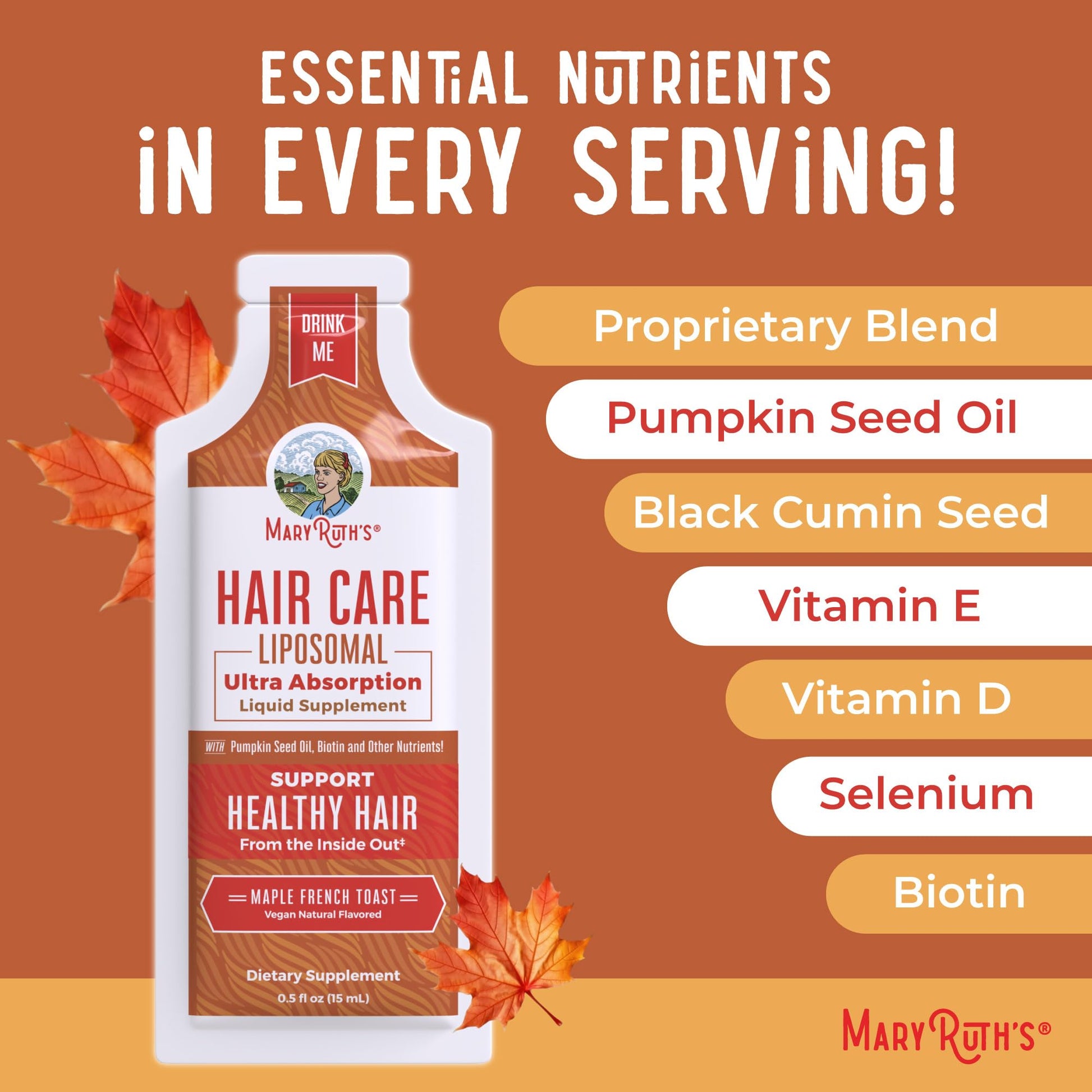 MaryRuth Organics Hair Growth Vitamins, Sugar & Gluten Free, Liquid Hair Vitamins with Vitamin D3, Vitamin E Biotin Hyaluronic Acid, Selenium for Hair & Skin Care Vegan, Non-GMO, 14-0.5 Fl Oz Pouches MARYRUTH'SBuy Supplements Australia