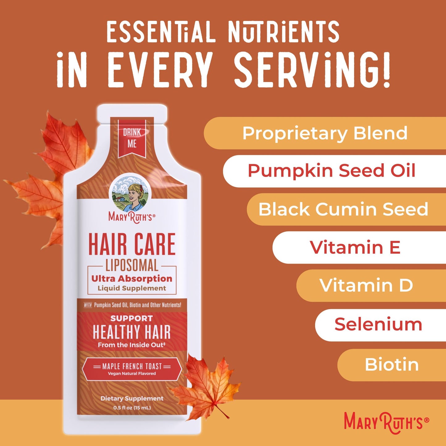 MaryRuth Organics Hair Growth Vitamins, Sugar & Gluten Free, Liquid Hair Vitamins with Vitamin D3, Vitamin E Biotin Hyaluronic Acid, Selenium for Hair & Skin Care Vegan, Non-GMO, 14-0.5 Fl Oz Pouches MARYRUTH'SBuy Supplements Australia