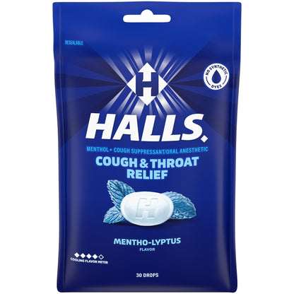 HALLS Cough and Throat Relief Mentho-Lyptus Cough Drops, 30 Drops HALLS buy supplements Au