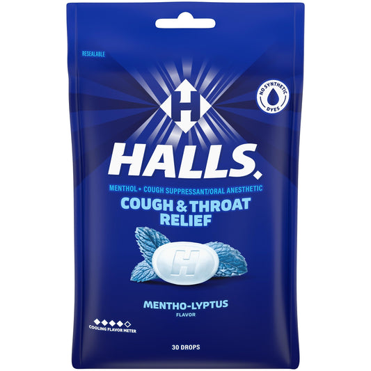 HALLS Cough and Throat Relief Mentho-Lyptus Cough Drops, 30 Drops HALLS buy supplements Au