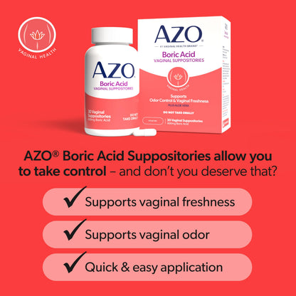 AZO® Boric Acid Vaginal Suppositories for Women, Helps Support Odor Control with Clinically Studied Boric Acid, Non-GMO, 30 Count AZOBuy Supplements Australia