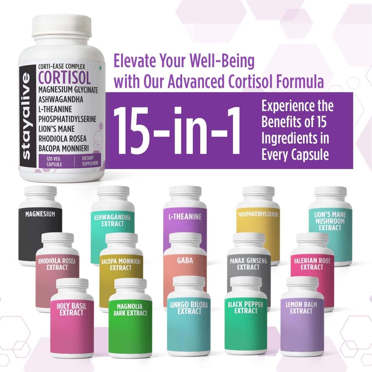 STAY ALIVE Cortisol Manager Supplement 15-in-1 Complex w/L-Theanine, Ashwagandha, Magnesium Glycinate, Phosphatidylserine and More, 120 Veg Capsules, Non-GMO & Gluten-Free Formula for Women and Men STAY ALIVEBuy Supplements Australia